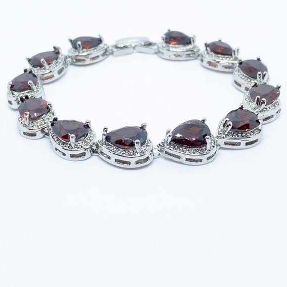 Ruby Red Pear Cut White Gold Tennis Bracelet​ - Picture 11 of 12